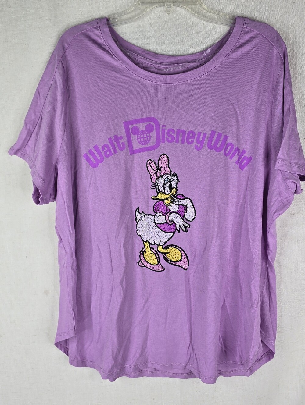 Disney World Womens 1X Daisy Duck Rhinestone Purple Bling Top Tshirt